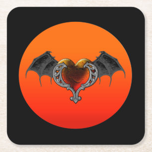 Porta-copo De Papel Quadrado Gótico de Halloween Coração Laranja com Porta copo
