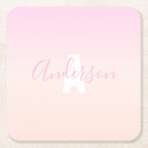 Gradiente Ombre Rosa Claro e Bege Nome e Monograma