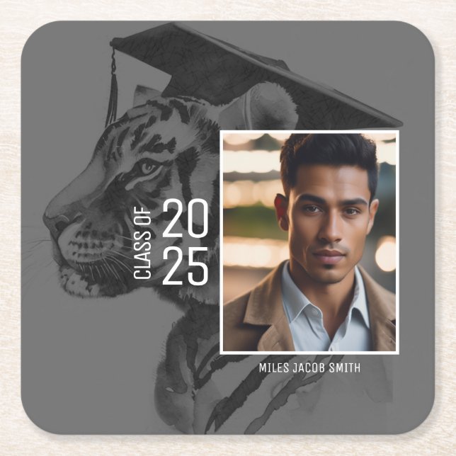 Porta-copo De Papel Quadrado Graduação - Adicione sua foto (Frente)