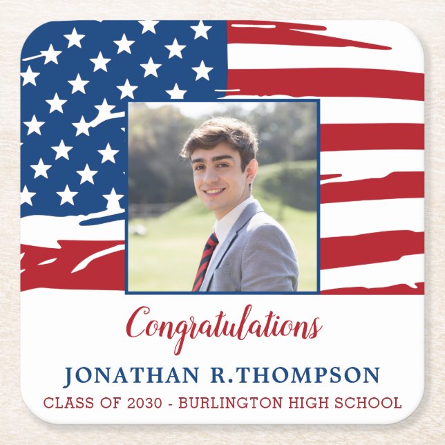 Porta-copo De Papel Quadrado Graduação de Bandeira Militar Americana Patriótica (Frente)