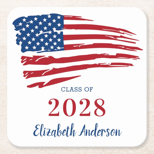 Porta-copo De Papel Quadrado Graduação Patriótica Exército de Bandeira American (Frente)