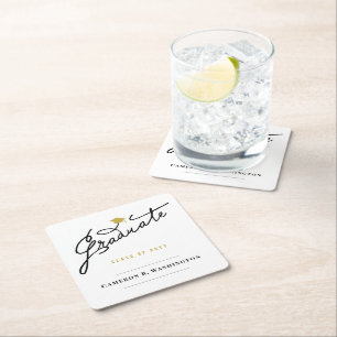 Porta-copo De Papel Quadrado Graduação Rótulo de Script Boina de Gradução Festa