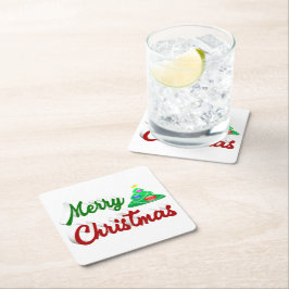 Porta-copo De Papel Quadrado Gráfico verde da Árvore Feliz de Natal