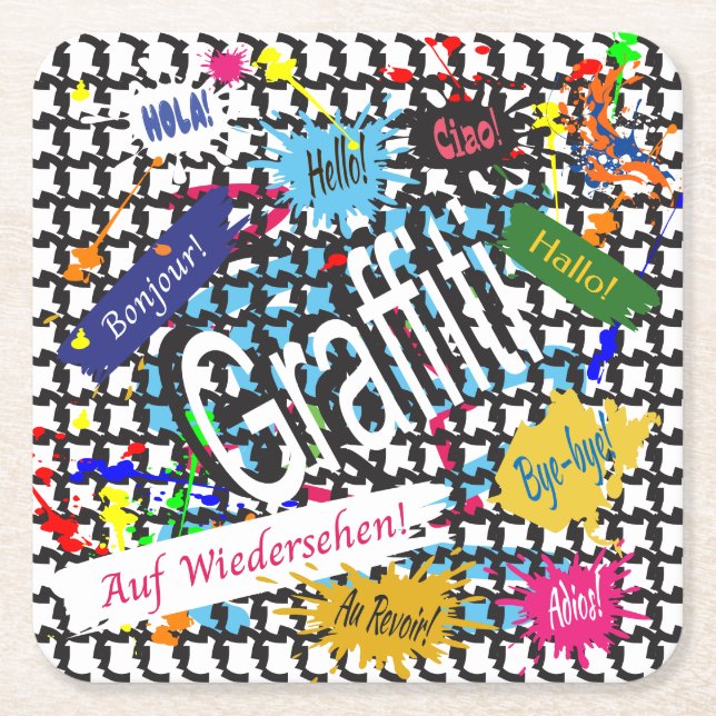 Porta-copo De Papel Quadrado Grafite Saudações (Frente)