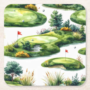 Porta-copo De Papel Quadrado Grama de Putting de Golfe com bandeira vermelha
