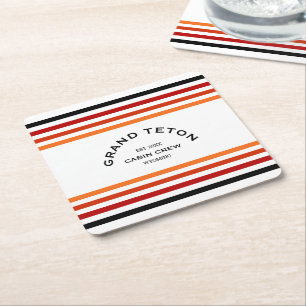 Porta-copo De Papel Quadrado Grand Teton Cabin Club Custom Crest Park Stripe