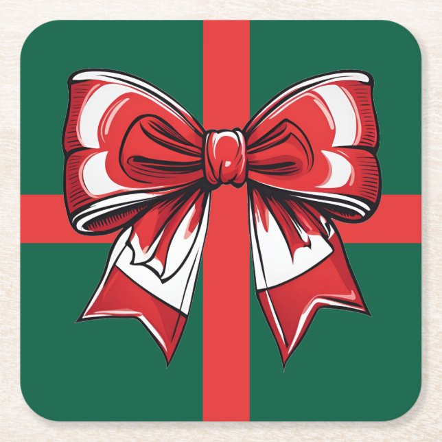 Porta-copo De Papel Quadrado Grande Arco Vermelho Natal Verde Feriado Brilhante (Frente)