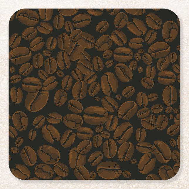 Porta-copo De Papel Quadrado Grãos de Café Torrado (Frente)