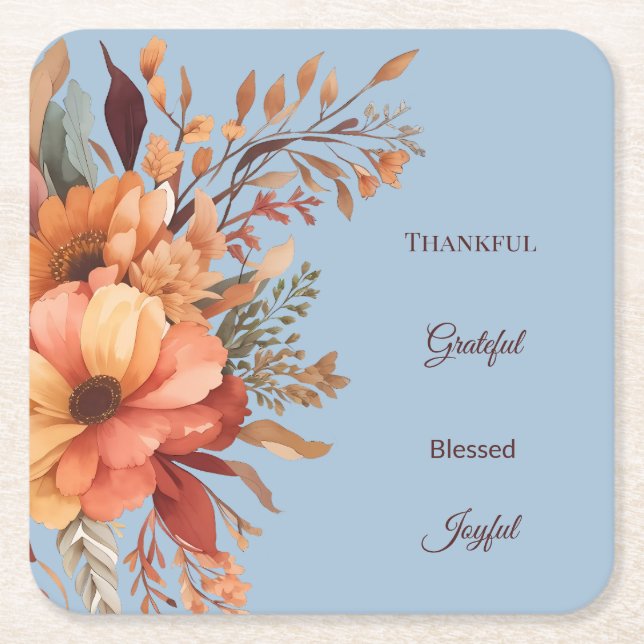 Porta-copo De Papel Quadrado Grategul Abençoado Floral Ação de Graças (Frente)