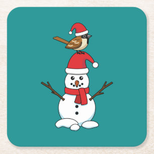 Porta-copo De Papel Quadrado Grátis Sparrow em Snowman
