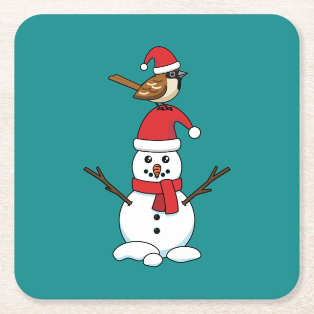 Porta-copo De Papel Quadrado Grátis Sparrow em Snowman (Frente)