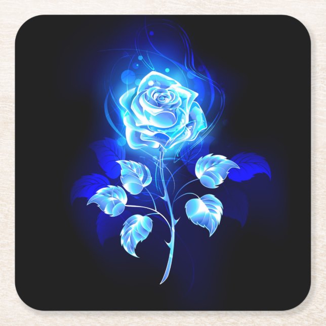 Porta-copo De Papel Quadrado Gravação de Rosa Azul (Frente)