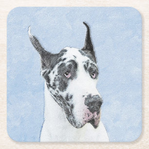 Porta-copo De Papel Quadrado Great Dane (Harlequin) Painting - Original Dog Art