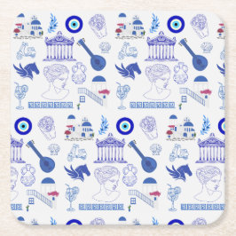 Porta-copo De Papel Quadrado Grécia Azul e Branco