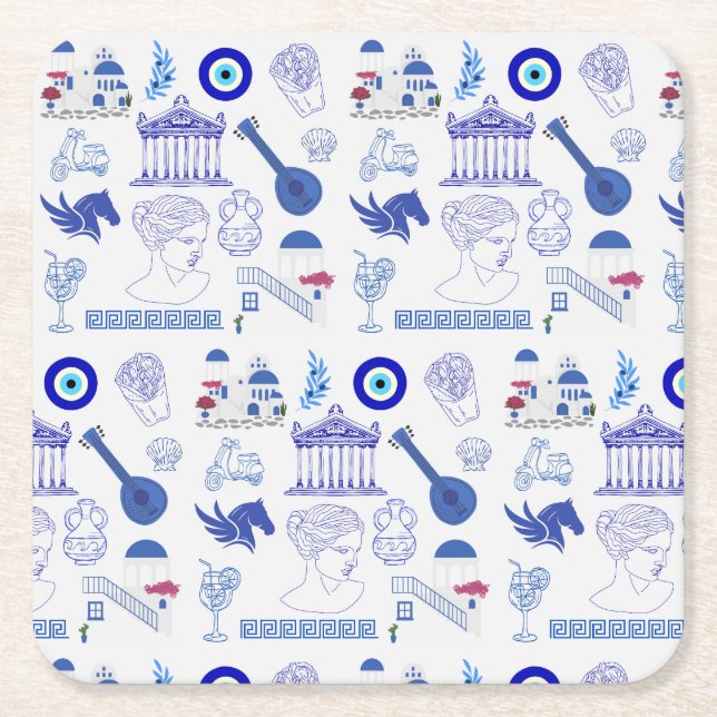 Porta-copo De Papel Quadrado Greece Blue and White (Frente)