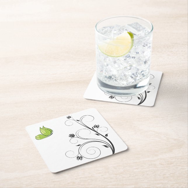 Porta-copo De Papel Quadrado Green  Butterfly  (Insitu)