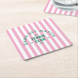 Porta-copo De Papel Quadrado Green Game Set Match Après Tennis Club Pink Stripe