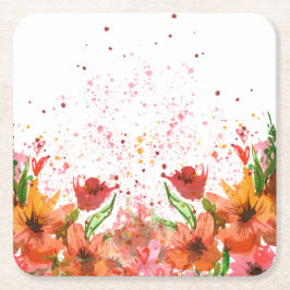 Porta-copo De Papel Quadrado Green & Orange Modern Abstract Floral