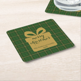 Porta-copo De Papel Quadrado Green Plaid Christmas Festive Pattern -