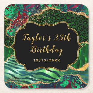 Porta-copo De Papel Quadrado Green Safari Agate Aniversário