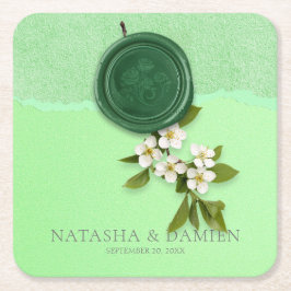 Porta-copo De Papel Quadrado Green Seal Wedding Paper Coaster