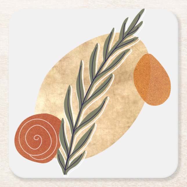 Porta-copo De Papel Quadrado Green Stalk Boho (Frente)