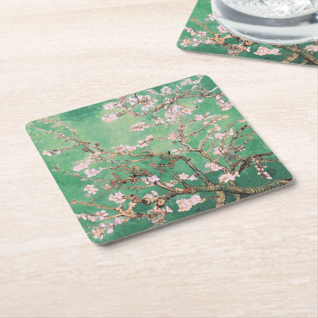 Porta-copo De Papel Quadrado Green Van Gogh Almond Blossoms (Inclinado)