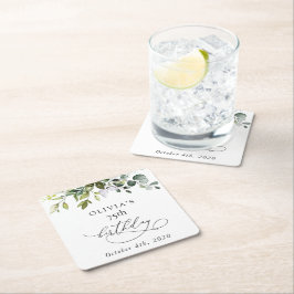 Porta-copo De Papel Quadrado Greenery, Eucalyptus Leaves, Boho, Birthday