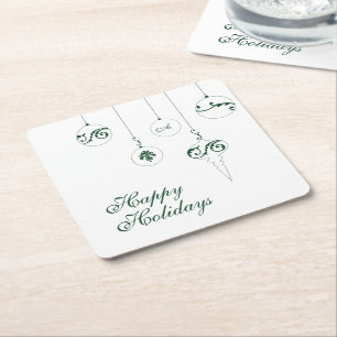 Porta-copo De Papel Quadrado GreenMonograma Bauble Ornaments de feriados felize