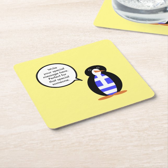 Porta-copo De Papel Quadrado Grega Flag Talking Ms Penguin Personalizado (Inclinado)