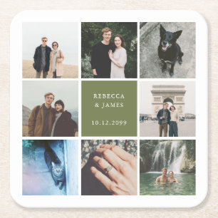Porta-copo De Papel Quadrado Grelha de Imagens de Colagem de Fotos de Casamento