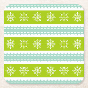 Porta-copo De Papel Quadrado Greve de Natal Verde e Azul com Flocos de Neve