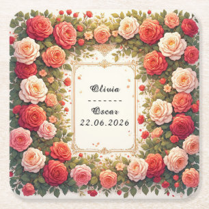 Porta-copo De Papel Quadrado Grinalda Floral de Casamento Colorida