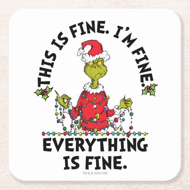 Porta-copo De Papel Quadrado Grinch | Everything is Fine (Frente)