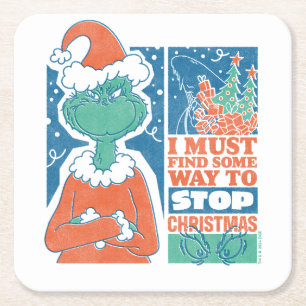 Porta-copo De Papel Quadrado Grinch Pare o Natal Gráfico Antigo