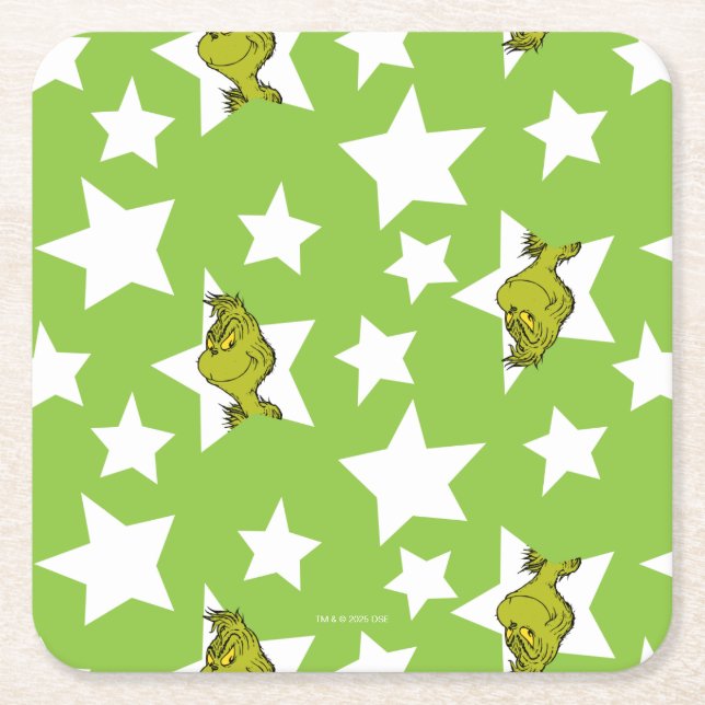 Porta-copo De Papel Quadrado Grinch Peeking Star Pattern (Frente)