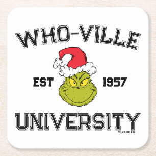 Porta-copo De Papel Quadrado Grinch   Universidade de Quem-ville Est 1957