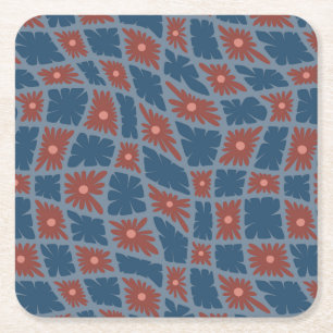 Porta-copo De Papel Quadrado Groovy Wavy Trippy 60s Flor Verifica Vermelho Azul