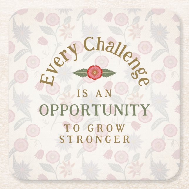 Porta-copo De Papel Quadrado "Grow Stronger" Affirmation (Frente)