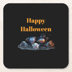 Porta-copo De Papel Quadrado Guardanapos de Emoji Feliz Halloween.