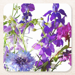 Porta-copo De Papel Quadrado Guardanapos Flores Roxas