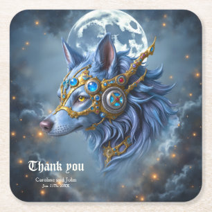 Porta-copo De Papel Quadrado Guardião Iluminado pela Lua da Véu de Safira.