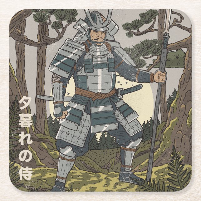 Porta-copo De Papel Quadrado Guerreiro Samurai  (Frente)