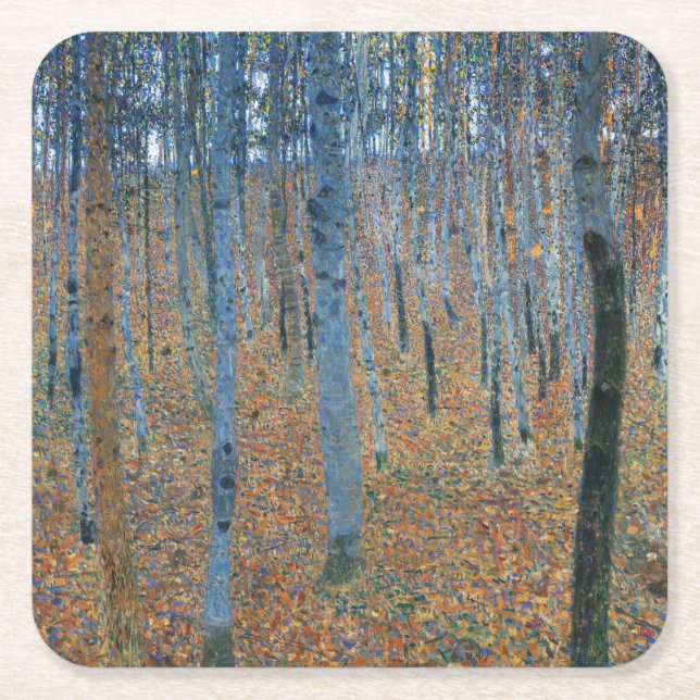 Porta-copo De Papel Quadrado Gustav Klimt Beech Tree Grove (Frente)
