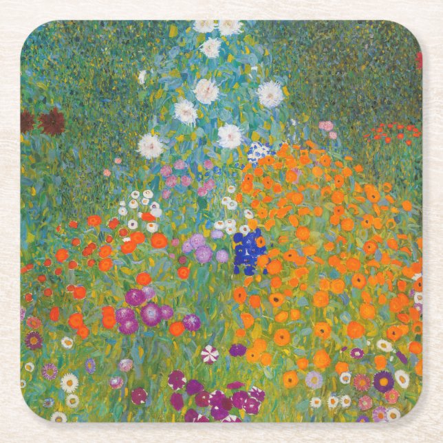 Porta-copo De Papel Quadrado Gustav Klimt - Jardim Flor (Frente)