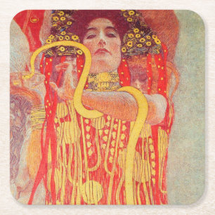 Porta-copo De Papel Quadrado Gustav Klimt Red Woman Dourada pintura Cobra