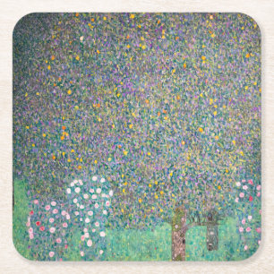 Porta-copo De Papel Quadrado Gustav Klimt - Rosebushes debaixo das Árvores