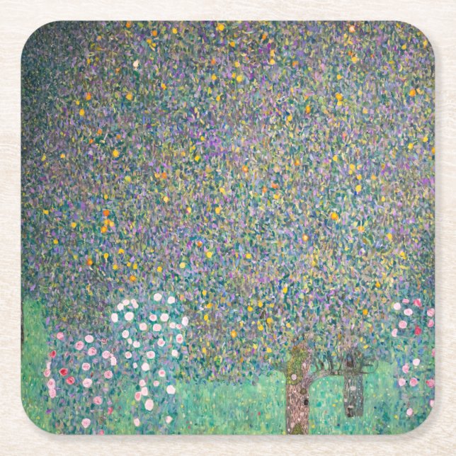 Porta-copo De Papel Quadrado Gustav Klimt - Rosebushes debaixo das Árvores (Frente)