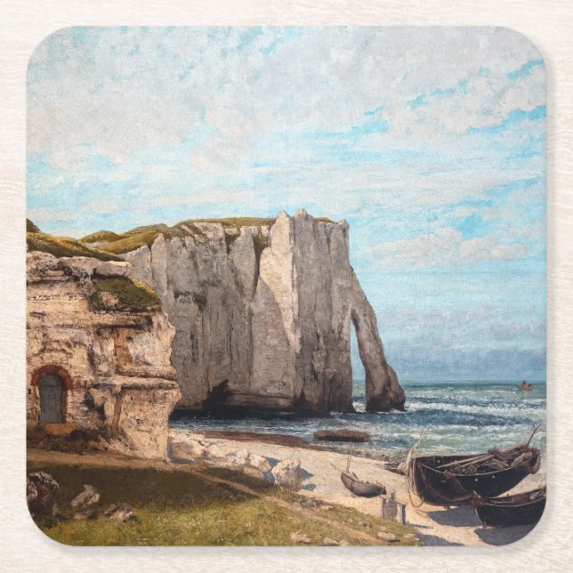 Porta-copo De Papel Quadrado Gustave Courbet - Cliff no Etretat após a tempesta (Frente)