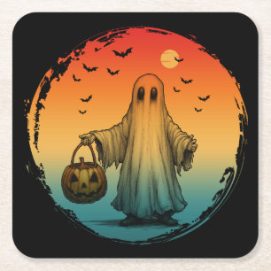 Porta-copo De Papel Quadrado halloween antigo fantasma abóbora morcegos assusta